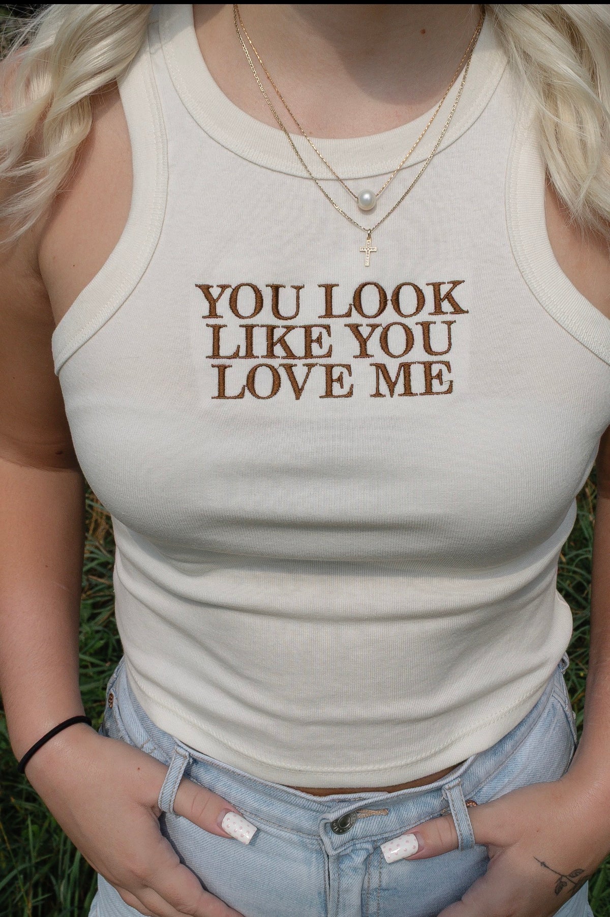 You Look Like You Love Me Ribbed Racerback Tank – Cream